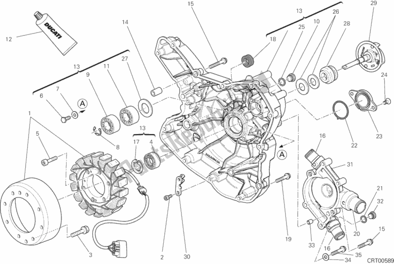 Tutte le parti per il 11a - Coperchio Crnkcse Lato Altr-pompa Dell'acqua del Ducati Diavel Cromo Brasil 1200 2013